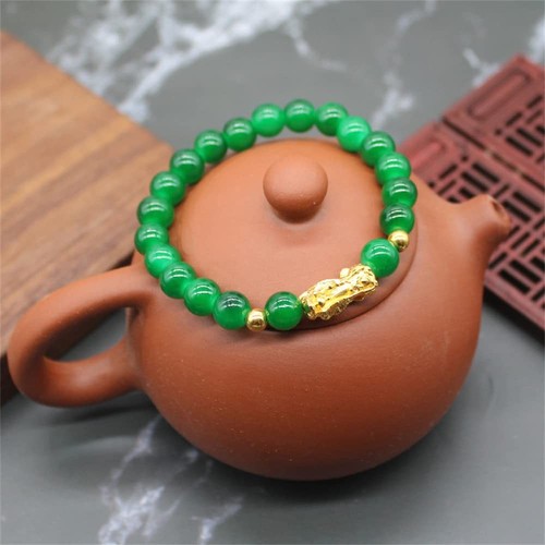 8 Pezzi Bracciali Feng Shui Pixiu Ricchezza Fortuna Giada Braccialetto di Perline per Donna Uomo C - Foto 6 di 7