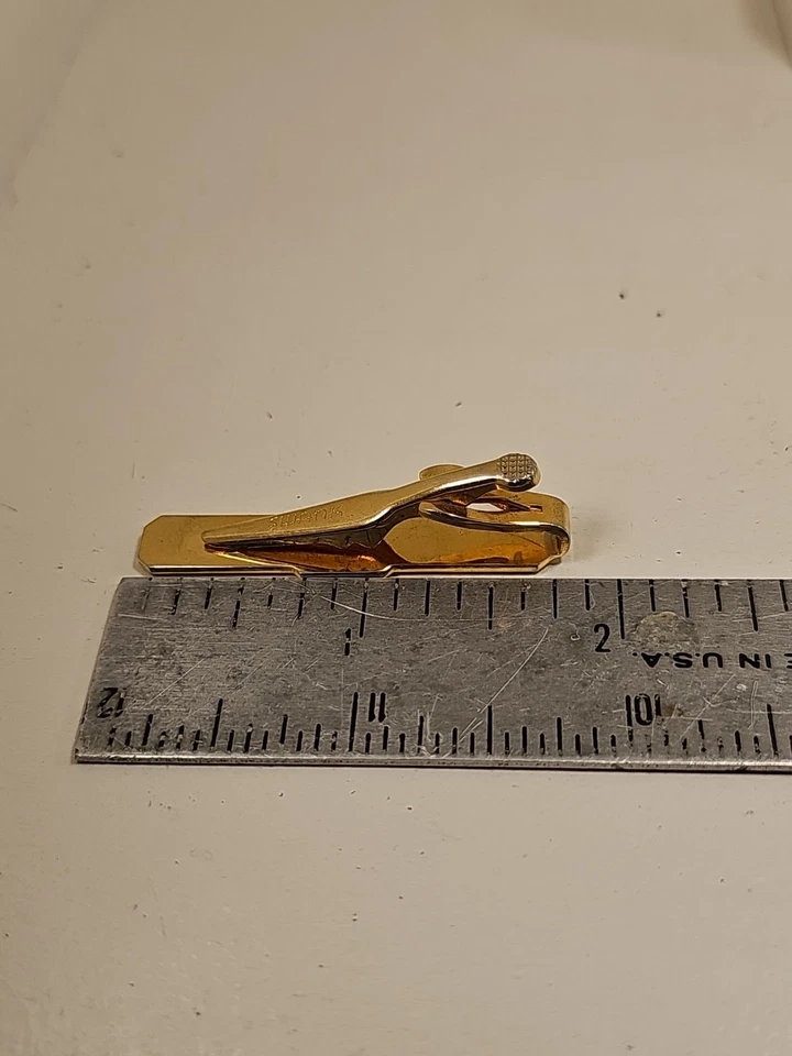 Vintage Swank Goldtone Tie Bar Clip Monogramed "N" - Image 4 of 4