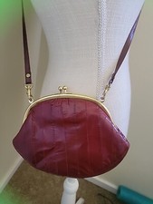 Vintage Lee Sands Burgundy Red Eel Skin Kiss Lock Bag Shoulder/crossbody 27 Drop