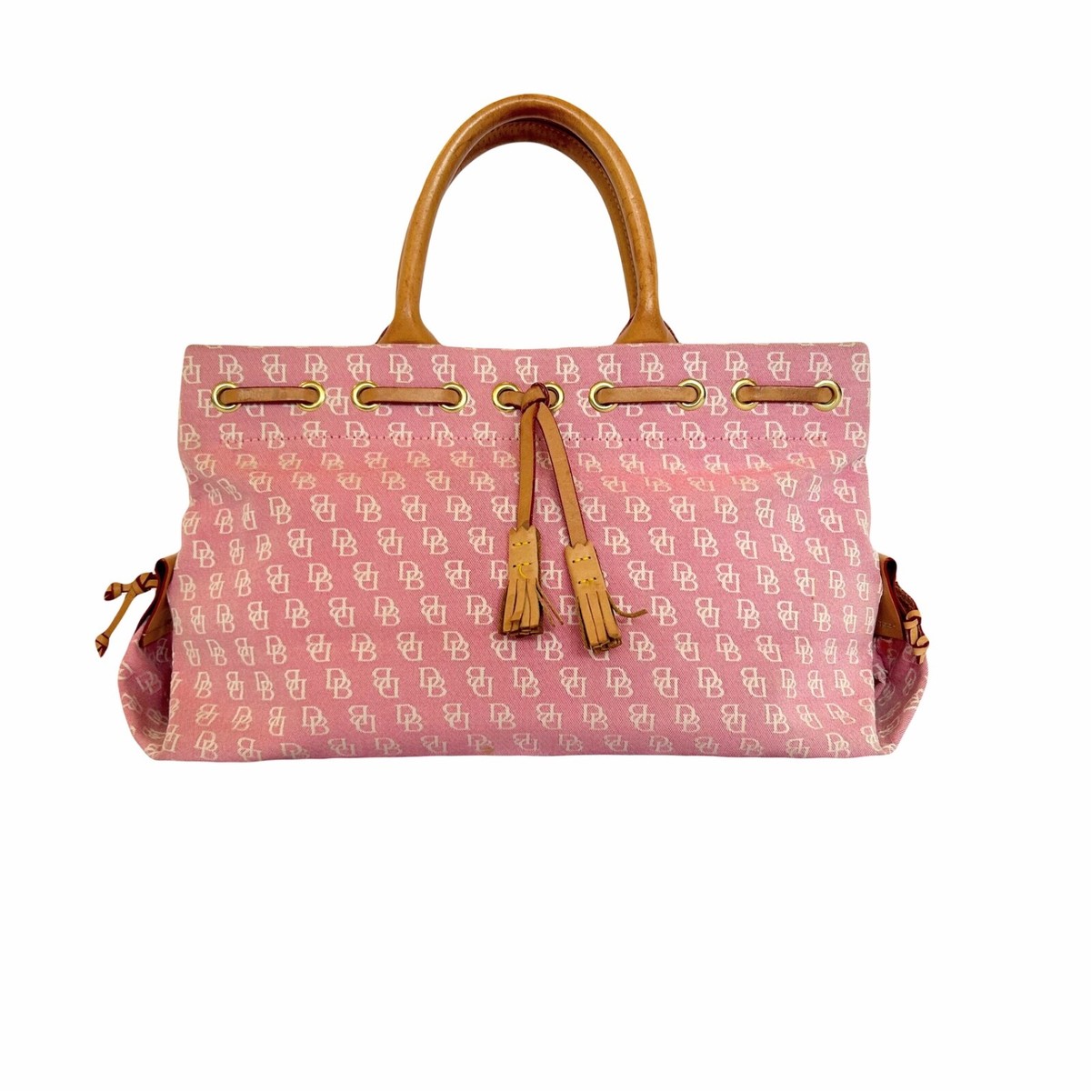 Dooney Bourke Bag Pink Tassel Tote Satchel Handbag Canvas Signature  Vintage