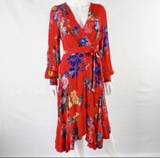 NWT Anthropologie Red Floral BOSWELL Long Sleeve Wrap Dress Tunic Size 2