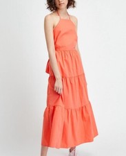 Gap Maxi Dress Women Coral Tiered Tie Back Cotton Vacay Boho Size 8 Tall NWT