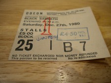 Black Sabbath ticket 27 December 1980 Hammersmith Odeon London UK - original