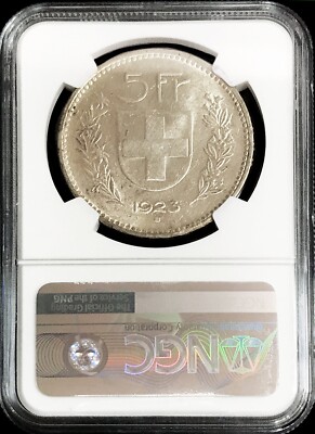 1923 B SILVER SWITZERLAND 5 FRANCS WILLIAM TELL COIN NGC ABOUT