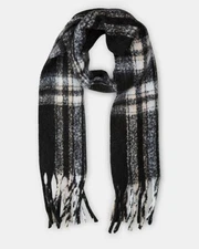 Steve Madden Women's Classic Plaid Scarf, Black, OSFM