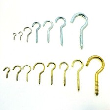 Heavy Duty Small-Large Steel Screw Hooks Various Sizes Zinc and Brass Plated  