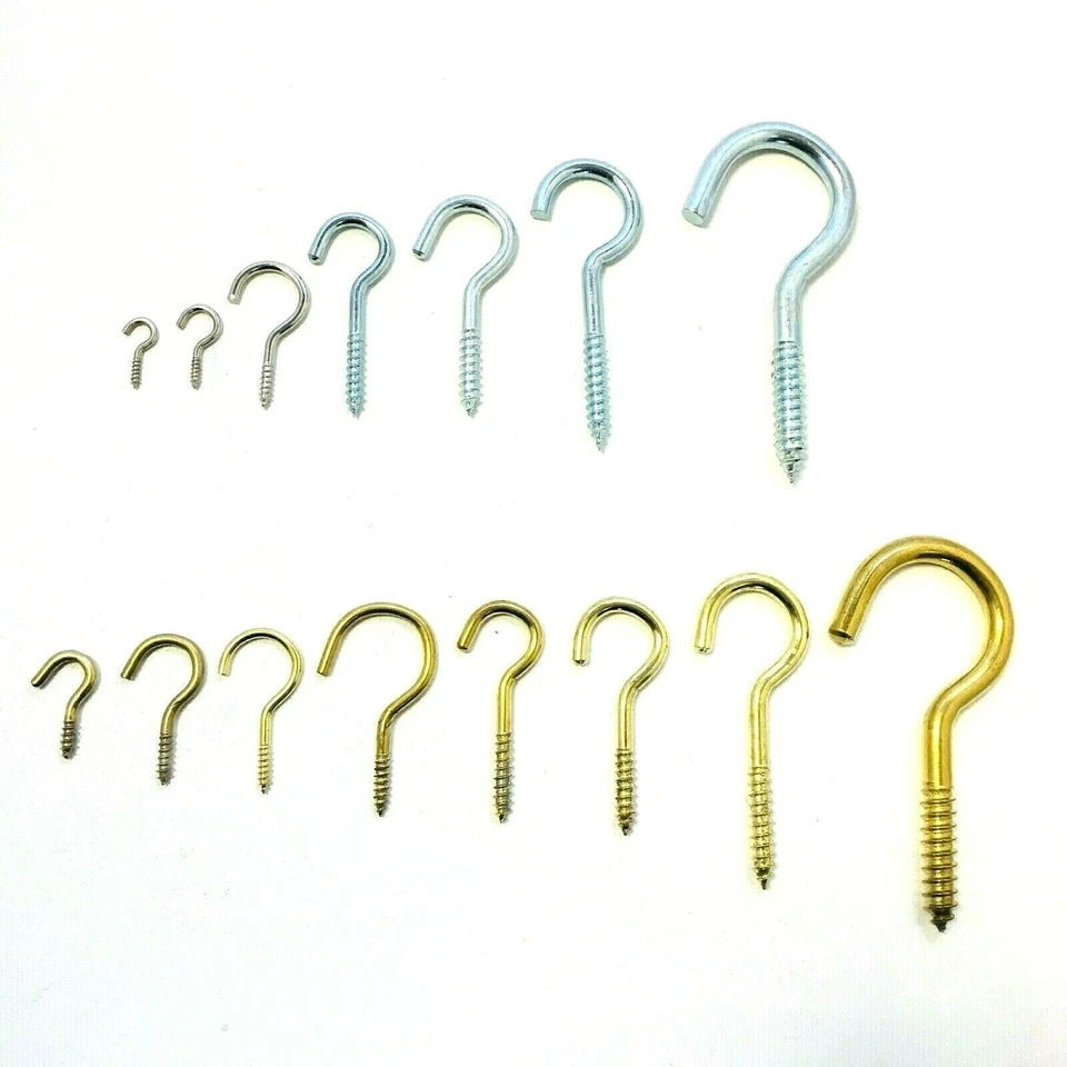 KK Heavy Duty Small-Large Steel Screw Hooks Various Sizes Zinc and Brass Plated