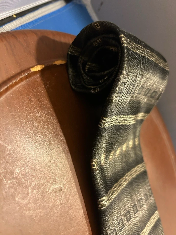 J Ferrar Men’s Black & Brown 100% Silk Tie Geometric Necktie USA - Image 2 of 4