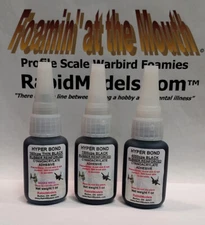 RUBBER TOUGHENED CA SUPER GLUE 3 x 1 oz THIN+MED+THICK BLACK Cyanoacrylate pin 