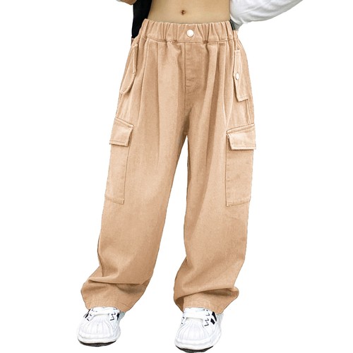Kids Girls Cargo Jogger Pants Casual Elastic Sport Trousers Hip Hop Dancewear - Picture 62 of 80