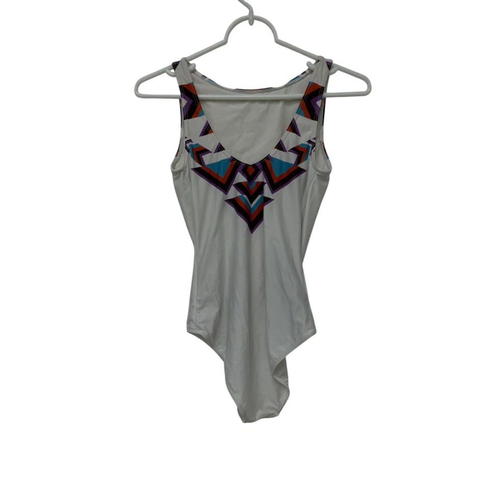 Traje de baño de una pieza Cia Maritima para mujer talla XS blanco geométrico espalda redonda Foto 2 de 4