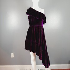 LoveShackFancy Womens Asymmetrical Dress Size 4 Purple Velvet One Shoulder 