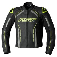 RST S1 Ce Mens Leather Motorcycle Jacket Black Grey Flo Yellow