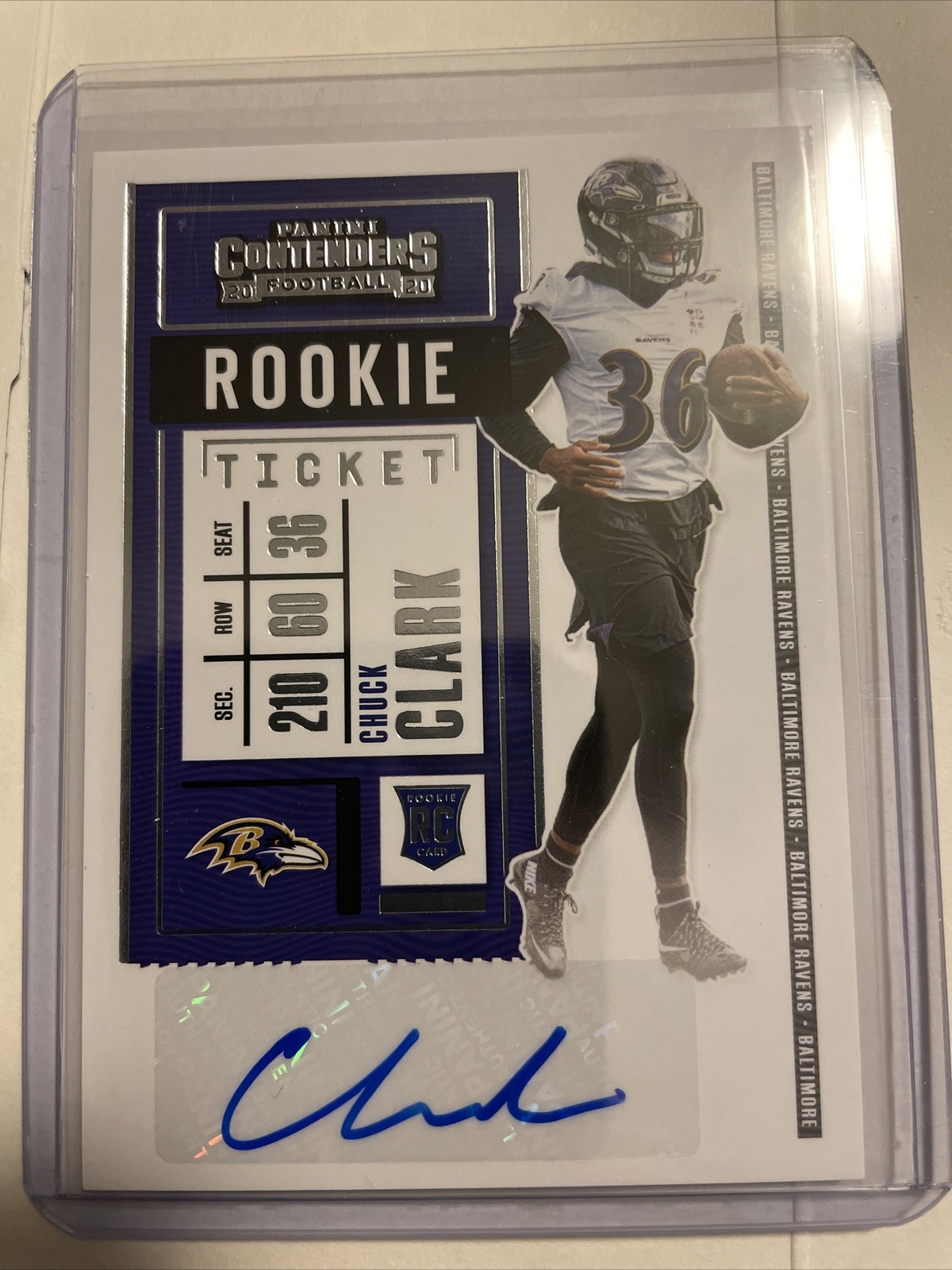 Chuck Clark 2020 Panini Contenders Rookie Ticket Auto Baltimore Ravens #263 Auto