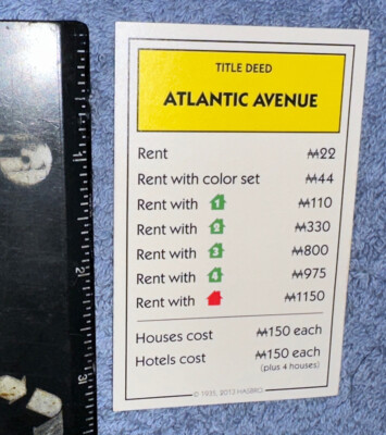 2013 Hasbro Monopoly Replacement Piece 3 Yellow Property Cards | eBay
