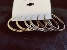 Signature NYC Yellow Gold, Silver, Black 3 Pair Hoop Earrings  (13547-13559)