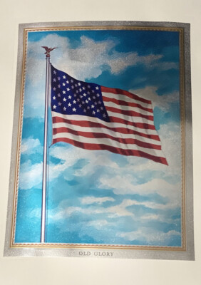 Vintage Etched Flag Mid Century Foil heavy vellum type paper W Wilson Cover Page