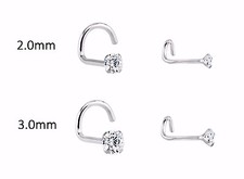 PAIR 20G 18G 3mm Prong Set Clear CZ Surgical Steel Nose Stud Screw Ring Piercing