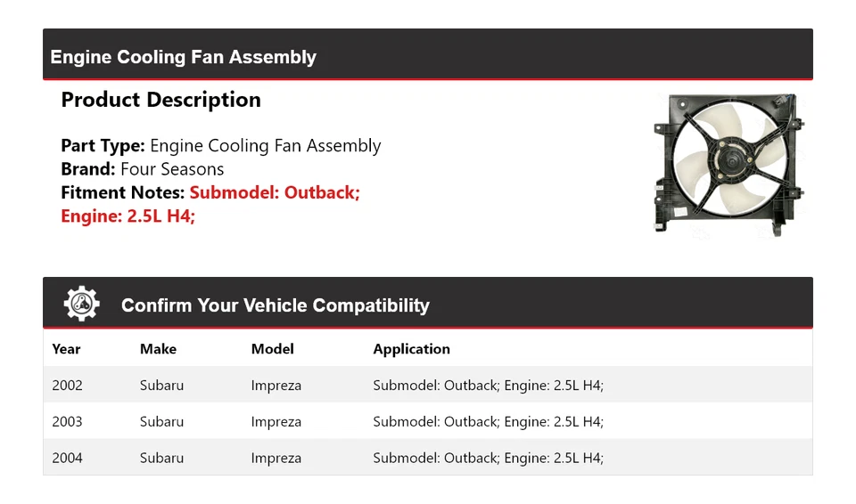 Conjunto de ventilador de refrigeración del motor Subaru Impreza 2002-2004 4 estaciones 2003 Foto 2 de 4