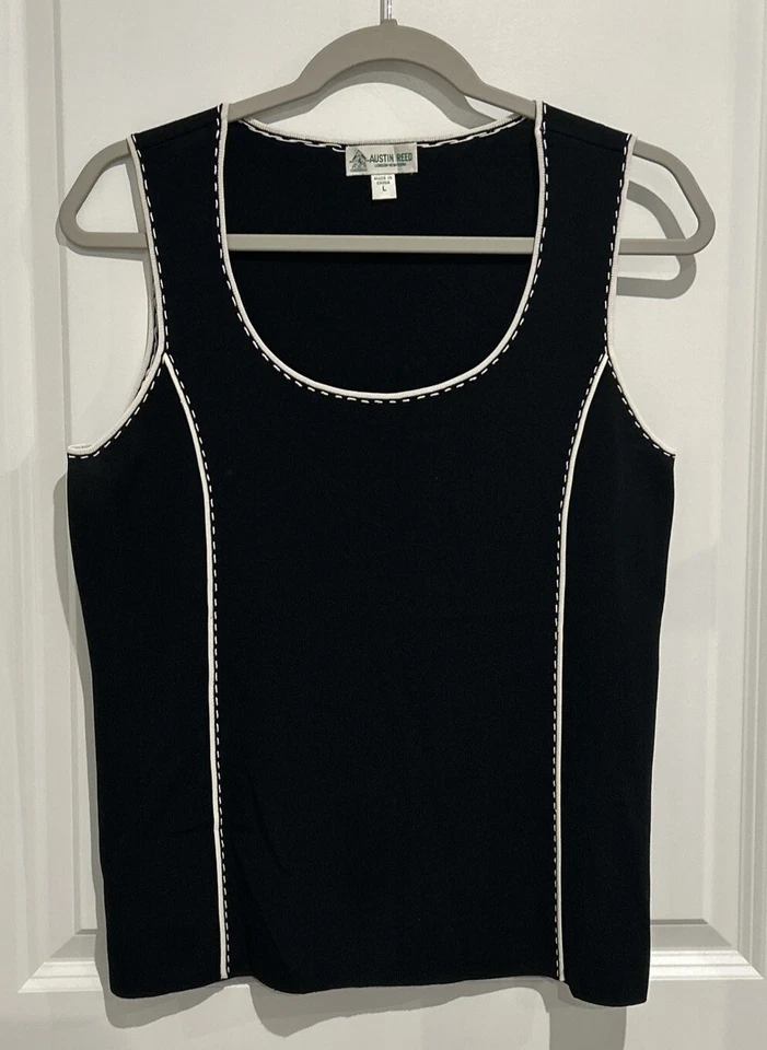 Austin Reed женщин вязаный блузка черный W белый без рукавов декольте большой - Изображение 2 из 4