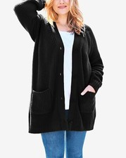 Woman Within Plus Size Black Long Sleeves Shaker Knit Cardigan Size L 18/20 