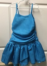 New Chaps Girls Sz7 Easter Holiday Party Dress Turquoise Blue W/ Polka Dots