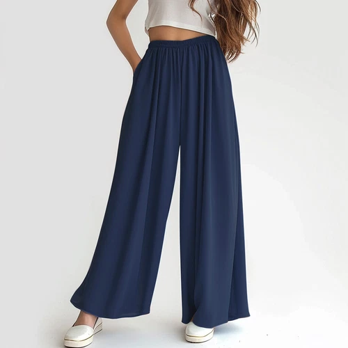 Summer Women Baggy Waist Palazzo-Loose Long Pants Cotton Linen Wide Leg Trouser - Picture 9 of 9