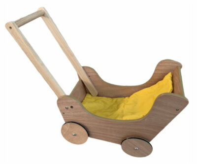 SUN Holz Puppenwagen fr Puppen und Kuscheltiere Lauflernwagen natur / gelb  | eBay.de