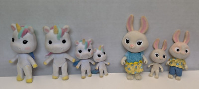 7x Lot Unicorn & Rabbit Families, Flocked, Honeybee Acres ~2-3'', All Shown