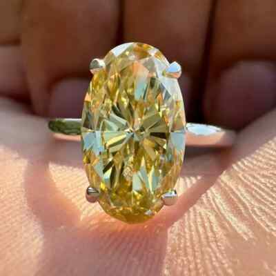 Bague Solitaire Diamant Champagne Certifié 9.25 Carats En Argent 925 - Traité - Taille 7