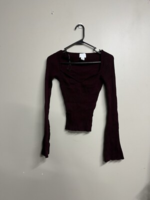 H&M Maroon/burgundy Women s Blouse Sweetheart Neckline Flare Knit Sleeve Size SM