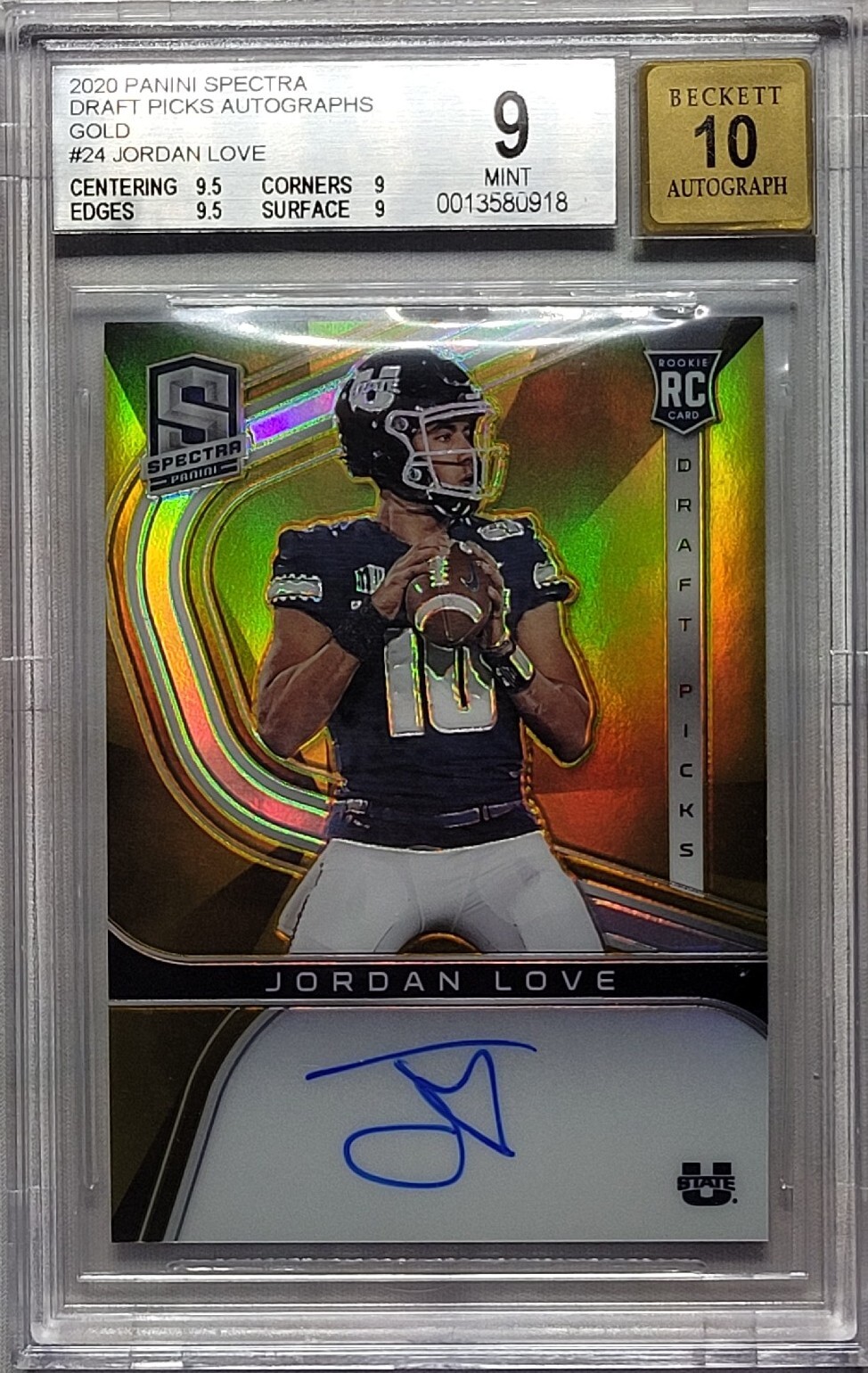 Jordan Love Panini Chronicles Draft Picks Spectra Autographs #24 Gold Prizm