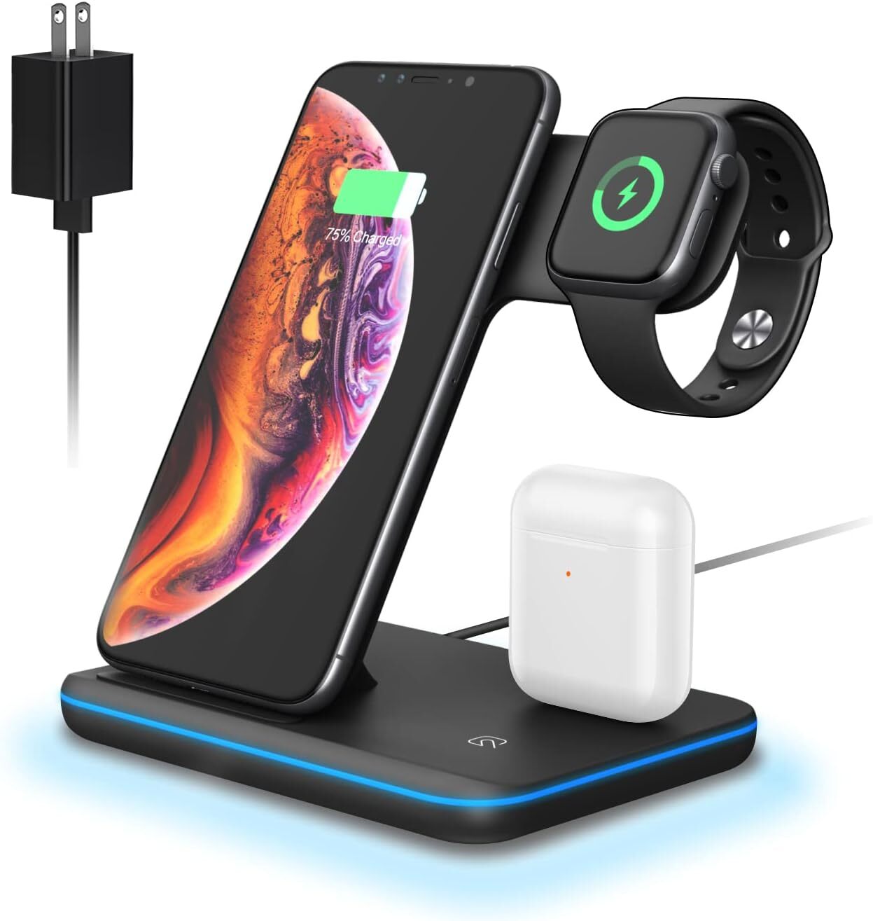 Wireless Charging Station for iPhone, iWatch, AirPods (Black)-image