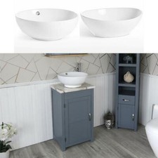 Cloakroom Bathroom Grey Vanity unit Wash Stand White Marble Ceramic Basin 308