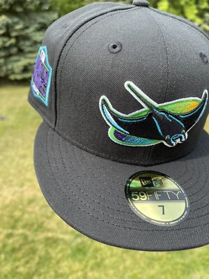New Era 59Fifty Tampa Bay Devil Rays Fitted Hat Size Purple UV 2020 Side  Patch