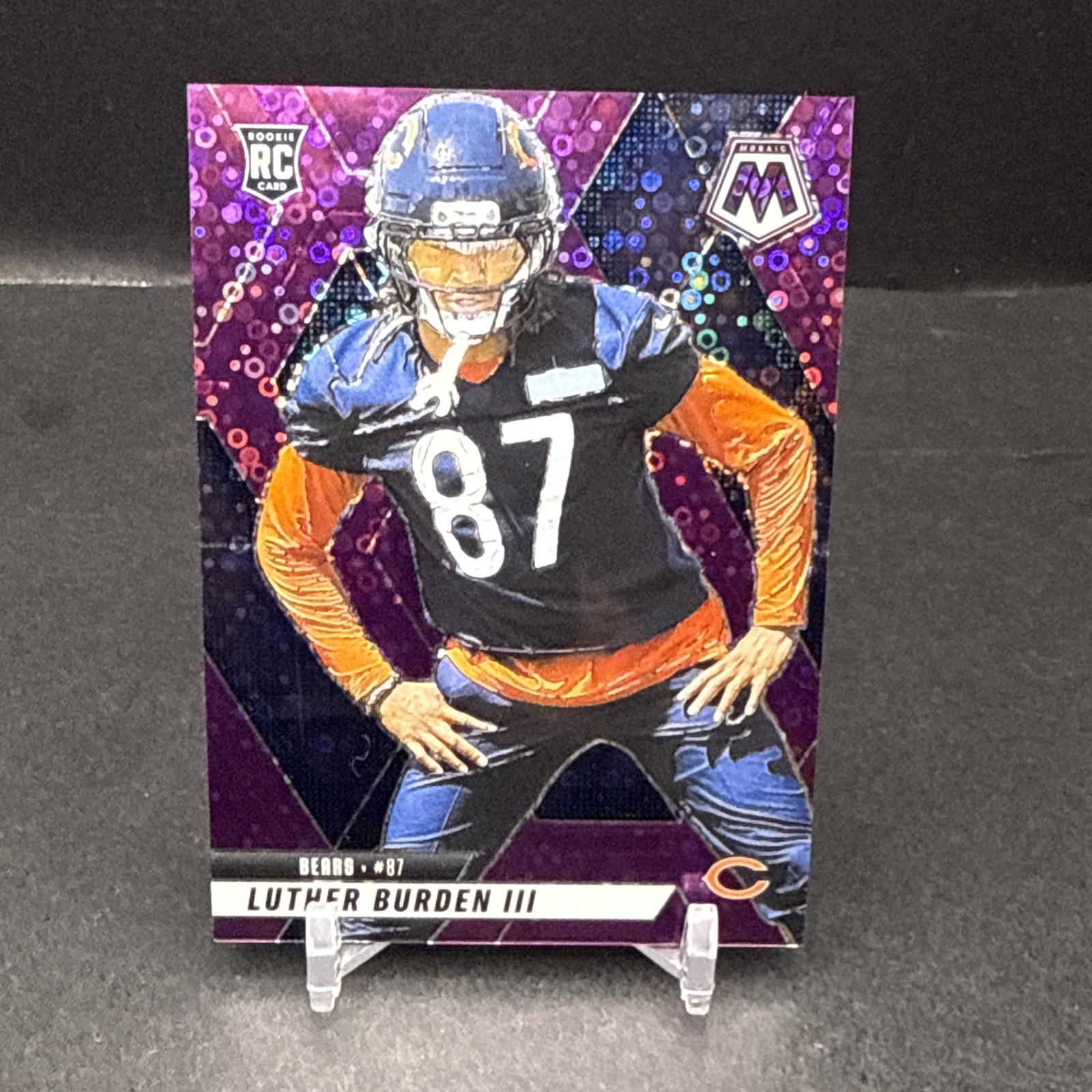 Luther Burden III 2025 Mosaic No Huddle RC #383 Purple Disco SP 50/50 Bears TF1