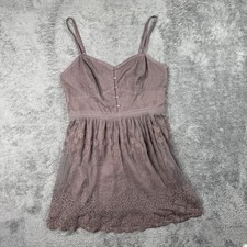 American Eagle Babydoll Mini Dress Brown Lace Floral Smocked Back Size L Fairy