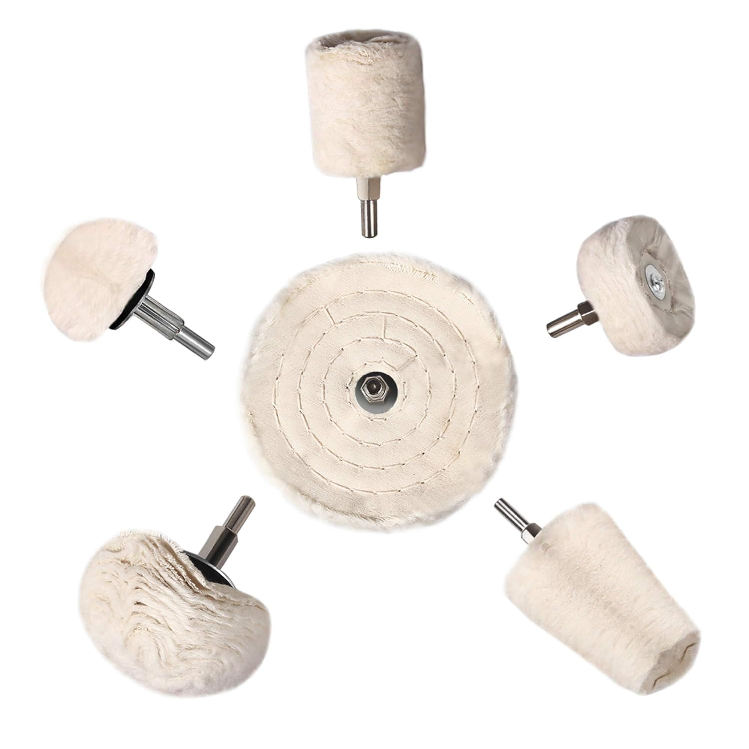 Polishing Wheel, 6Pcs White Buffing Wheel Pad Mop Kit Conical/Column/Mushroom/Wh