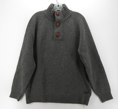 Barbour Sweater Men Large Gray Wool Henley Pullover Ribbed Chunky Mock Neck *