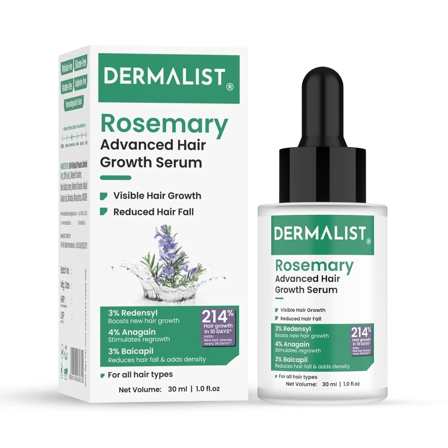Dermalist Rosemary Hair Growth Serum Anti Hair Fall Serum & Thickens Hair 30ml
Opens in a new window