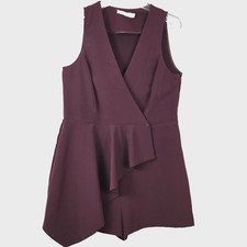 ASOS Women's Wrap Front Skort Dress Sz 12 Maroon Burgundy Asymmetric Career Mini