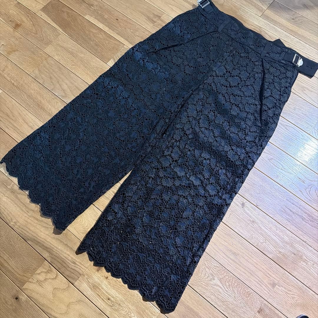 Sacai M Wide Lace Pants Black Navy Made in Japan New Without Tags
