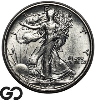 1918 D Walking Liberty Half Dollar Key Denver Date Scarce in MS Lustrous BU