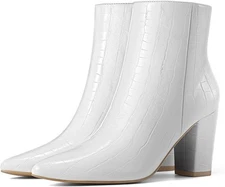 Rollda Women's Pointed Toe Ankle Boots Chunky High Heel Booties Side... 