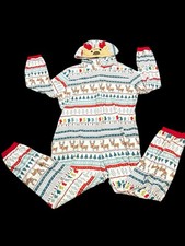 One Piece Reindeer Hooded Pajamas Zip Front Pockets Light Weight Size X-Large