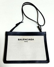 Sac bandoulière BALENCIAGA en toile de coton blanc noir 10 pouces logo...