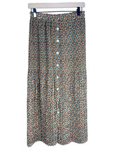 VTG 90s Button Front Midi Skirt M Olive Green Floral Retro Friends Boho Witchy