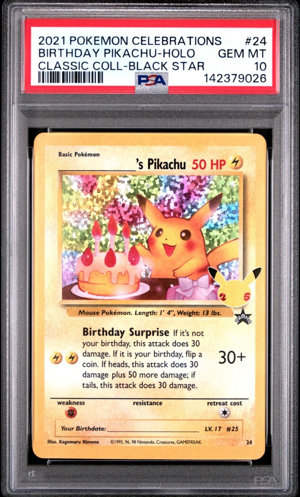 2021 Pokemon Celebrations Birthday Pikachu Holo Classic Black Star #24 PSA 10