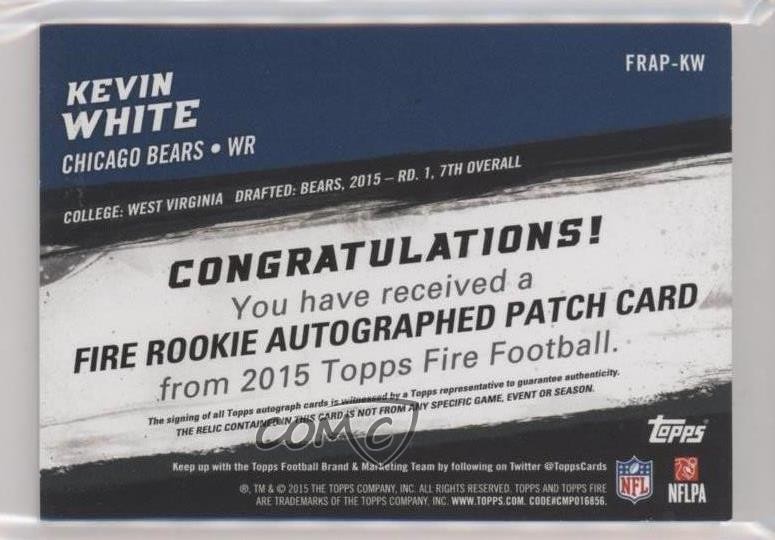 2015 Topps Fire Rookie Purple /50 Kevin White #FRAP-KW RPA Patch Auto ...