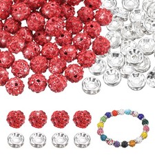100 Pcs 10mm Rhinestone Spacer Beads for Jewelry Making, Red